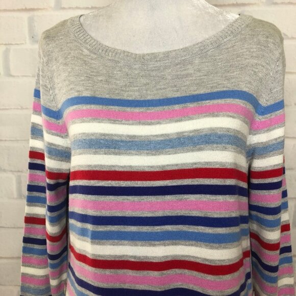 Talbots Gray Striped Sweater Petite Size PL Button Sides - Picture 4 of 8
